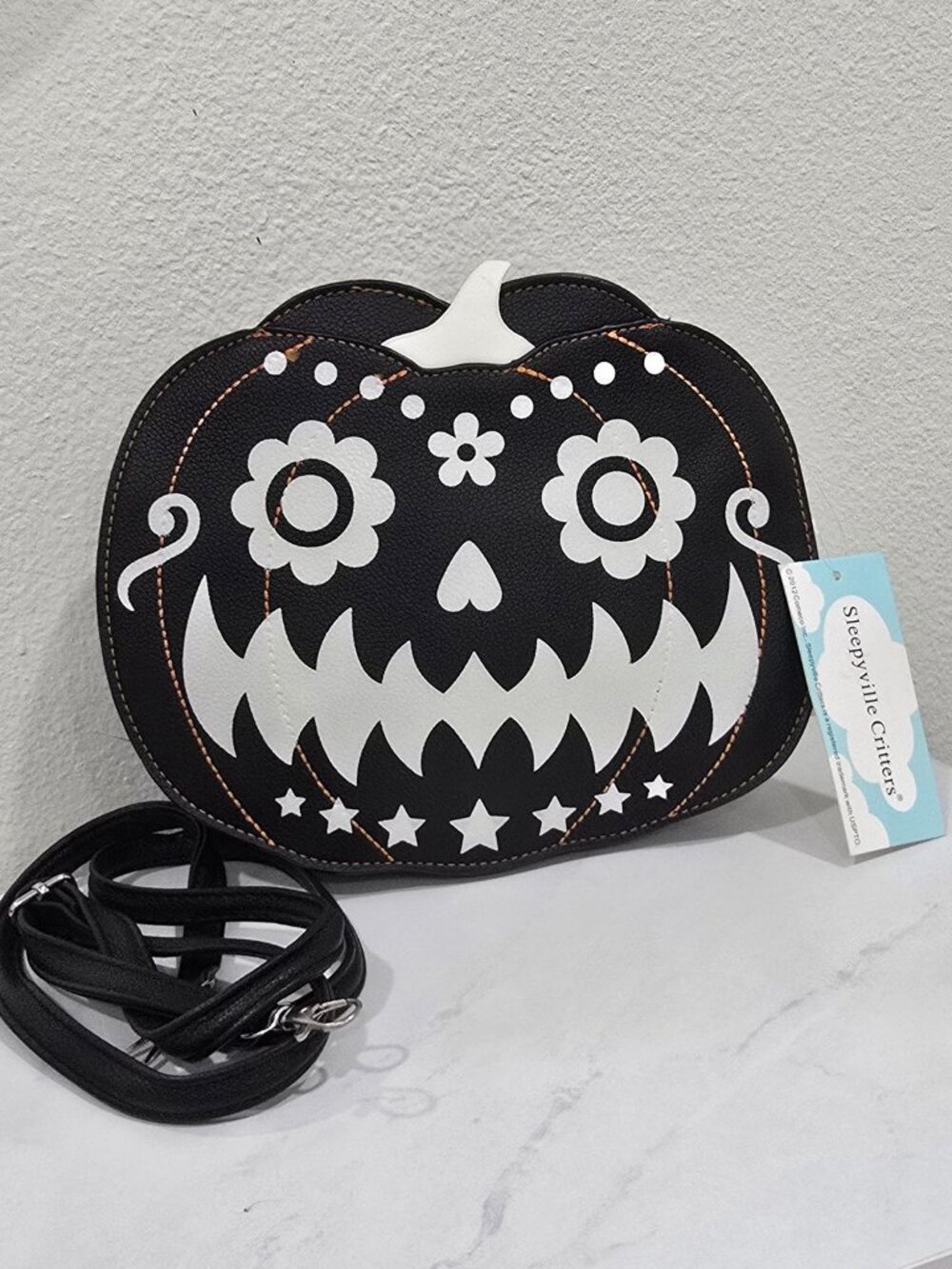 Sleepyville Critters ✦ Pumpkin Queen Crossbody Bag ✦ Vegan Leather Adjustable - Picture 2 of 11
